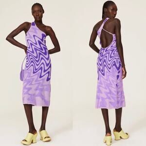 House of Sunny Wannabe Hockney Lilac Swirl Midi Dress One Shoulder Size 6 NWT
